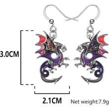 Enamel Alloy Dragon Earrings Fantasy Dinosaur Drop Dangle Fashion Jewelry For Women Gift2025 - 紫色 - 查看 2