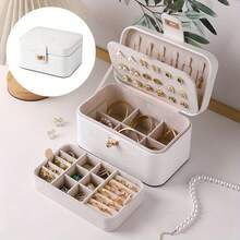 1pc Vintage-Style Jewelry Organizer Box With Lockable Drawers & Velvet-Lined Compartments - Large Faux Leather Rectangular Tabletop Storage For Earrings, Rings, Necklaces - Unique Gift For Women, Mom, Jewelry Box, Jewelry Boxes