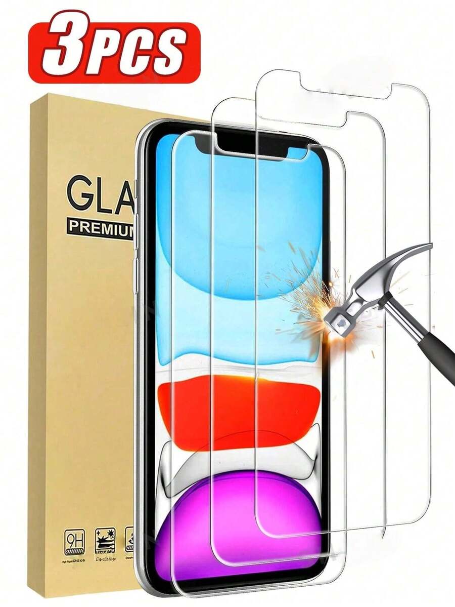 3片装苹果全屏钢化玻璃膜 [9H硬度] [灵敏触控] [高清透亮] [防碎裂] [防气泡] [防刮花] 屏幕保护膜，兼容苹果17/11/XR/16 Pro Max/16/16 Pro/16 Plus/15 Pro Max/15/15 Pro/15 Plus/14 Pro Max/14/14 Pro/14 Plus/13 Pro Max/13/13 Pro/12 Pro Max - 無色 - 查看 1