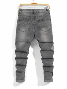 Men's Slim Fit Stretch Distressed Washed Casual Denim Jeans - Grey - View 2