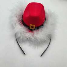 1pc Red Women's Mini Cowboy Santa Hat Headband With Faux Fur Trim & Adjustable Elastic Band - Lightweight Red & White Christmas Party Costume Accessory For Masquerade, Holiday Events, Christmas Hats, Masquerade Accessory, Jacquard Texture - Multicolor - View 5