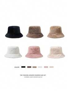 قبعة دلو للخريف والشتاء، لون سادة بصوف الحمل، قبعة نسائية عصرية، هدية مناسبة لعيد الشعب (قبعة مع حبل سحب لضبط الحجم)، ديكور خريفي