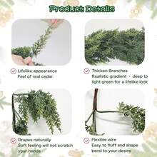 9FT Christmas Cedar Garland Artificial Real Touch Thickness Realistic Greenery Pine Garland For Mantle Fireplace Outdoor Indoor Christmas Decorations Home Decor Room Decor - Multicolor - View 3