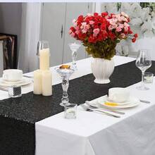 1/6/12Pcs Black Sequin Table Runner Set, Shimmering Sequin Tablecloth, Perfect For Weddings, Parties, Table Decorations, Banquets, Holidays,  Wedding Supplies, Home Decor, Western Decor,St Patrick's Day,Room Decor,Spring Decor, Living Room Deccor,Bachelorette Party,Easter, Graduation Ceremonies, And Bridal Gifts, Making It The Ideal Choice For All Festive Occasions. - 黑色 - 查看 2