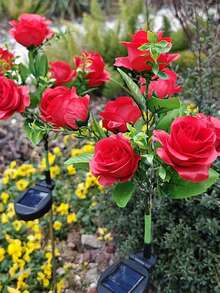 1/2/4PCS 7 Heads Solar Rose Flower Lights, Outdoor Garden Decoration, Ground Plug Lawn Lights, LED Simulation Flower Lights, Solar Decorative Lights For Patio, Yard, Landscape, Pathway, Lawn, Sidewalks(Pink, White, Blue, Yellow, Red, Purple) - 7 Large Royal Roses - View 7