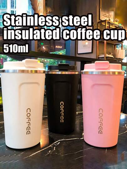 1 pieza Taza de café de acero inoxidable de 380/510ml, taza portátil, taza de agua para automóvil, conservación del calor durante 6 horas, gran capacidad para bebidas calientes y frías, diseño antideslizante, sellado súper resistente, apta para leche, café, té caliente, bebidas frías, jugo, regalo perfecto