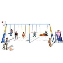 8 In1 Swing Sets For Backyard With Kids Slide Outdoor Heavy-Duty Metal Playset For Kids 550lbs Swing Set With Slide, Saucer Seat, 2 Belt Seat, Soccer Goals, Glider,Baby Swing Set And Baketball Hoop - Nhiều màu - Xem 1