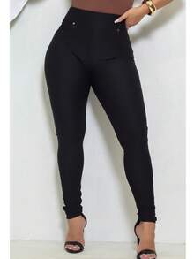 Women's Leggings With Pocket High Waist Riding Stitch Roma Skinny - 黑色 - 查看 11