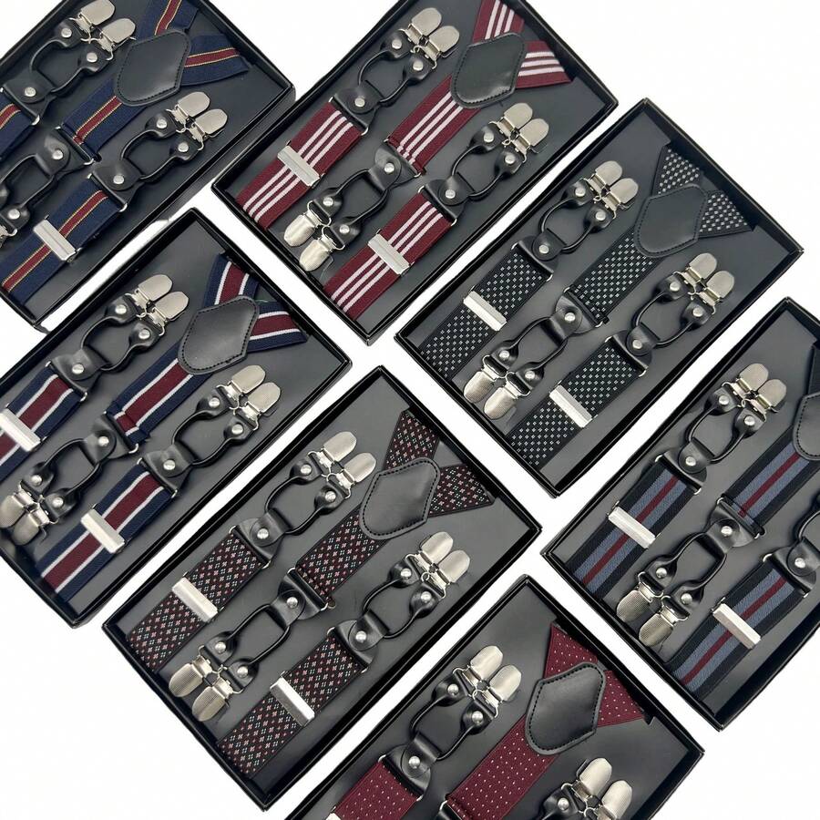 6 Clips Men's Suspenders Gentleman Boxed Suspenders Suspenders Clips In Stock Suit Suspender Suitable As A Gift For Boyfriend - Width 3.5cm