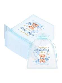 20 pièces Sacs de remerciement avec petits oursons bleus et roses pour bonbons, petits cadeaux avec cordon de serrage, fournitures d'emballage pour fête, organza et tulle pour maquillage