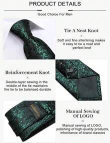 Silk Floral Necktie Set With Tie Clip, Handkerchief & Cufflinks - Black Green Floral - View 9