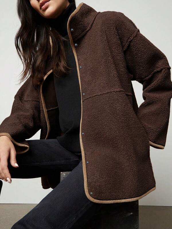 Women's Autumn/Winter New Faux Suede Fur Jacket, Retro Fashion Elegant High Collar Warm Outfit, Reversible Two-Tone Design