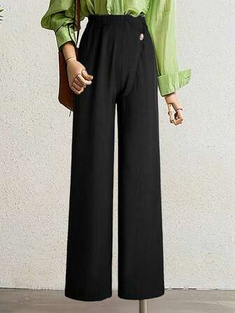 Women's Fashion Asymmetric Button Design Casual Pants