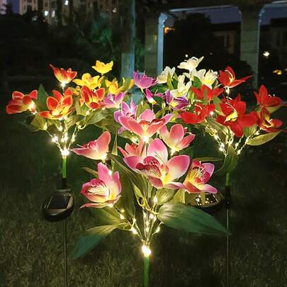 1/2/4PCS Solar Lights Outdoor Garden Decor - Upgraded Solar Garden Lights With 7 Powered Orchid Lights, Solar Outdoor Lights Solar Decorative Lights For Garden, Patio, Yard, Gifts For Mother(Pink, White, Orange, Yellow, Red, Purple)