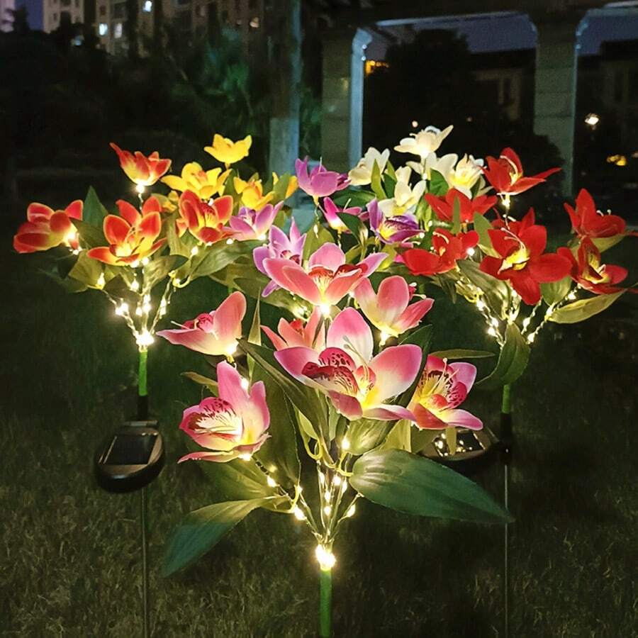 1/2/4PCS Solar Lights Outdoor Garden Decor - Upgraded Solar Garden Lights With 7 Powered Orchid Lights, Solar Outdoor Lights Solar Decorative Lights For Garden, Patio, Yard, Gifts For Mother(Pink, White, Orange, Yellow, Red, Purple) - 蘭花 - 查看 1