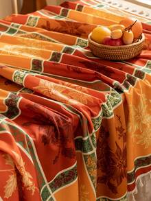 1 件圣诞快乐长方形桌布,格子一品红花卉印花,3D 竹纹理,米色流苏装饰,可水洗,适用于咖啡桌、床头柜、餐桌、家居装饰,适合家庭聚会、晚餐、节日、派对、新年、圣诞节、感恩节、主题派对、秋季装饰 - 一品紅 - 查看 4