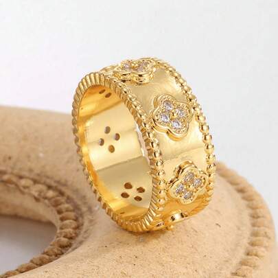 1枚925纯银复古四叶草戒指，优雅珠宝，女士礼物，生日、派对、日常佩戴