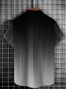 Vintage Ombre Stripe 3D Digital Print Button Pocket Short Sleeve Shirt For Men, Plus Size - Black - View 4