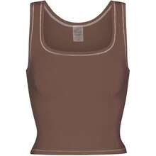 Camiseta de mujer de costilla con acolchado, top de entrenamiento de cuello cuadrado, top corto ajustado, camiseta básica de tirantes - Cacao - Ver 3