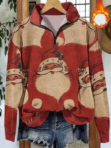 Women's Fashionable Casual Comfortable Blue And White Christmas Tree Long-Sleeve Hooded Oversized Pocket Pullover Sweatshirt For Fall And Winter