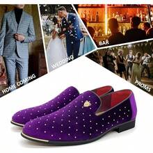 Men's Pointed Toe Rivet Dress Shoes Glitter Modern Metallic Slip On Loafers Plus Size-20256688 - Purple - View 9