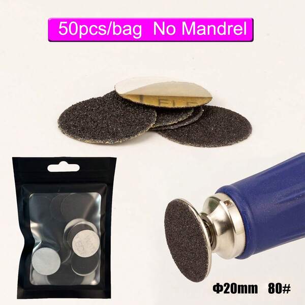50pcs/Bag Without Mandrel Bit 20mm 25mmDiameter Disposable High Quality 80# 150# Coarse Medium Black Replaceable Round Podo Sand Paper Disk Refill Sandpaper Sanding Pad Disc For Foot File Pedicure Disc