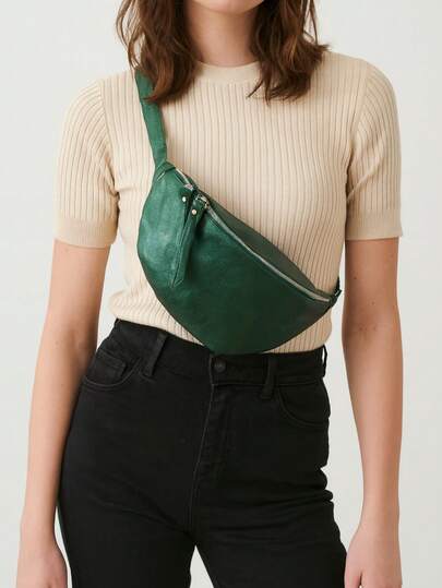 Women's Waist Bags, Solid Color Zipper Crossbody Messenger Bag For Women, Fashion Style Waist Bag With Adjustable Wide Shoulder Strap, Elegant Leather Waist Bag For Travel And Sports, Classic Retro Shoulder Bag For Commuting