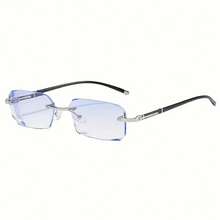 1 Piece Men's Eye-Caring Daily Glasses - Frameless Craft, Lightweight Durable Casual Style, Digital Screen Eye Protection, Middle-Aged, Elderly & Office Workers, Daily Use & Screen Viewing - 藍色片 - 查看 3