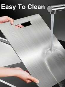 Silver Sleek Stainless Steel Chopping Board, Silver Chopping Block For Kitchen, Reversible Prep Station For Kitchen, Ideal For Raw Meat, Poultry, Fish, Resists Odors & Stains, Rust-Resistant, Minimalist Design, Butcher Block Alternative, Surface For Meat, Vegetables, Fruit, Modern Kitchen Essential, Easy To Clean With Water Kitchen Cutting Tool Set Can Be Used As Pizza Tray, Cheese Board, Platter, Bread And Biscuit Board - 彩色 - 查看 4