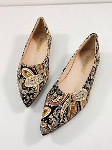 أحذية نسائية مسطحة ذات أصبع مدبب مطبوعة، ذات قاعدة مريحة، بتصميم بسيط وأنيق، أحذية لوفر سهلة الارتداء، مناسبة للارتداء اليومي