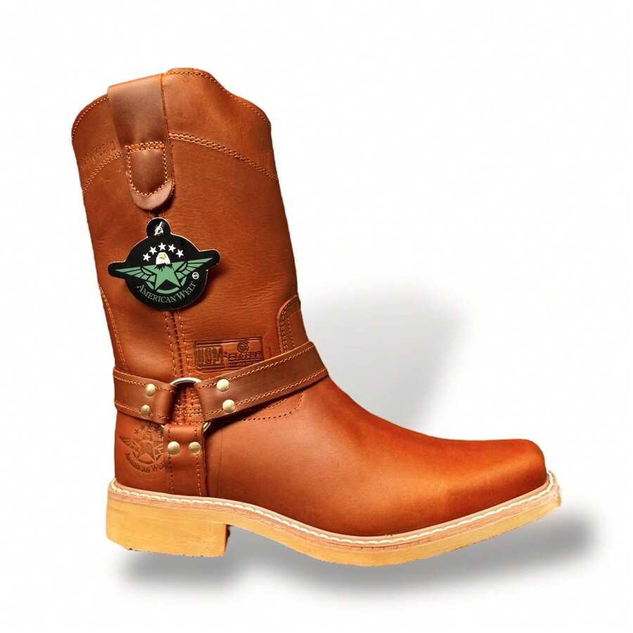 COWBOY BOOTS FLAT TOE WITH RING SOLE RUBBER HEEL FOR WORK OR DRESS COW LEATHER STITCHED SOLE WELT GOODYEAR BRAND AMERICAN WELT