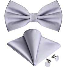 纯色男士预系领结、口袋巾和袖扣套装，适用于舞会、婚礼招待会、新郎/伴郎、宴会、仪式、正式会议、休闲派对、重要时刻 - 粉色 - 查看 9