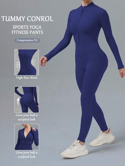 RUNONWHEELS 5 Women's Yoga Jumpsuit Women's Long Sleeved Tight Fitting Ski Jumpsuit Exercise Long Sleeved Sports Jumpsuit Quick Drying High Elasticity, Buttery Soft Gym Yoga Sports Jumpsuit Bodysuit Romper