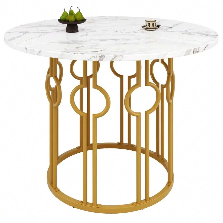 Esstisch Elegant Rund Mit Robuster MDF Tischplatte Und Goldfarbenen Tischbeinen Aus Metall Für Wohnbereiche