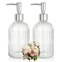 2-Pack Glass Soap Dispenser - 400ml UV Protection Refillable Bottles With Black Rust-Proof Pump For Hand Soap, Lotion, Oil, Kitchen & Bathroom Essentials - 透明 - 查看 12