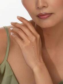 Tsnamer 1pc Beaded Hand Chain Bracelet For Women Girl Ring Bracelet Hand Chain Simple Stainless Steel Waterproof Bracelet Fashion Jewelry Gifts