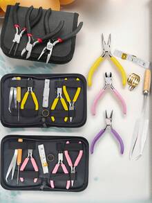 8pcs/Set Premium DIY Tool Kit, Includes 3 Different Pliers, 2 Tweezers, 1 Awl, 1 Split Ring Plier, 1 Ruler. Suitable For Beginners And Experts, Essential For Home Use
