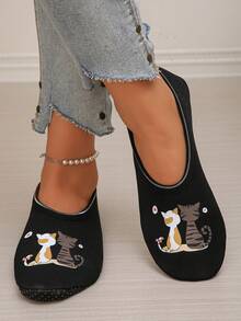 Women's Comfortable & Warm Cartoon Cat Print Indoor Slippers, Suitable For Indoor Floor, Sofa, Leisure And Sports Wear