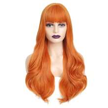 Peluca larga rizada sintética naranja de 26 pulgadas para cosplay de Halloween, uso diario y festivo, gorro de peluca de seda de alta temperatura. AKUX - F815-003-oro claro - Ver 9