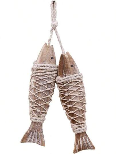 Rustic Nautical Wooden Fish Decor - Hanging Fish Sculpture For Wall, Beach Theme Home Decor - Bedroom, Bathroom, Lake House (S)