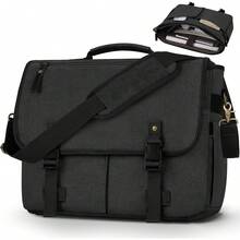 Lubardy Portafolios para Hombre Gran Capacidad Portafolio para Laptop 15.6 Pulgadas Maletín Hombre Maletin Laptop Lona con Bandolera Ajustable,Negro - Negro - Ver 1