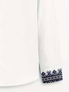 Fashionable Minimalist Men's Long Sleeve Print Turndown Collar Shirt, Suitable For Dates, Formal Occasions, And Everyday Wear - White - View 4