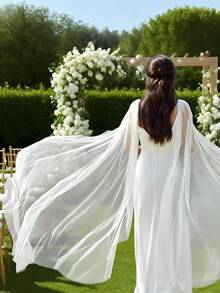 1 paire de châle en mousseline de soie et faux perles élégant pour femmes, léger et fluide, parfait pour les mariages et les événements formels - VG123 - Voir 3
