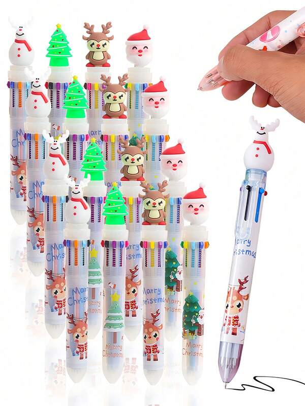 4 canetas esferográficas multicoloridas de Natal, 10 cores em 1 canetas retráteis multicoloridas, lembrancinhas de festa de Natal em massa para Papai Noel, boneco de neve, canetas de escrita, festa de fim de ano, material escolar, presente, decorações de Natal