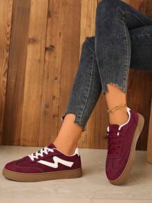 Women's Casual Yellow Sneakers, Comfortable Flat Casual Shoes, Breathable Walking Shoes, Fashionable Breathable Shoes - Red - View 7