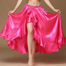 Fashion Dance Maxi Skirt, Women's Satin Double Slit Flared Skirt, Suitable For Belly Dance, Flamenco, Rock - Multicolor - View 26