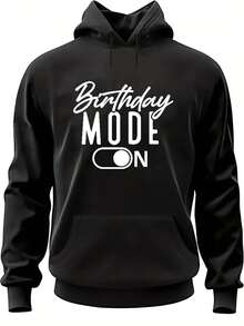 Sudadera con capucha estampada para hombres Modo de Cumpleaños, sudadera con patrón y bolsillo canguro, cómoda y holgada, ropa de moda para hombres de otoño e invierno - Negro - Ver 5