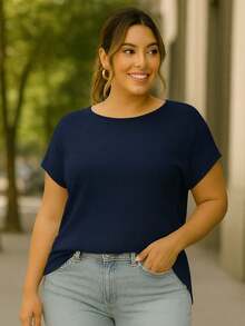 2 PIECE KIT PLUS SIZE VISCOLYCRA BLOUSE CASUAL CONTEMPORARY BASIC - PRETO/MARINHO - Xem 4