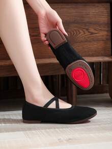 1cm Low Heel Indoor/Outdoor Dance Shoes, Women's Ballet Flats, Black Athletic Shoes, Rubber Sole Soft Bottom Latin Dance Shoes, Elastic Slip-On Sports Shoes, Performance/Practice/Ballroom Dance