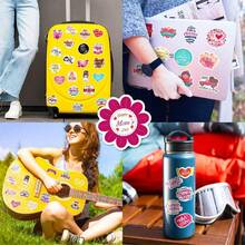 50 张粉色贴纸，美观防水励志贴纸，适用于节日装饰礼品包装水瓶笔记本电脑手机剪贴簿，爱妈妈，乙烯基卡通贴纸，适合青少年成人、万圣节、圣诞节礼物 - 彩色 - 查看 7